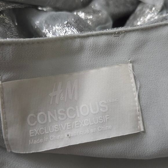 H&M Conscious Exclusive Collection Flounced Skirt Silver Maxi Blogger Size 4 - Picture 10 of 12